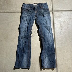 Vintage Creme Royale Jeans Womens 28 Blue Embroidered Y2K Low Rise Bootcut Bratz